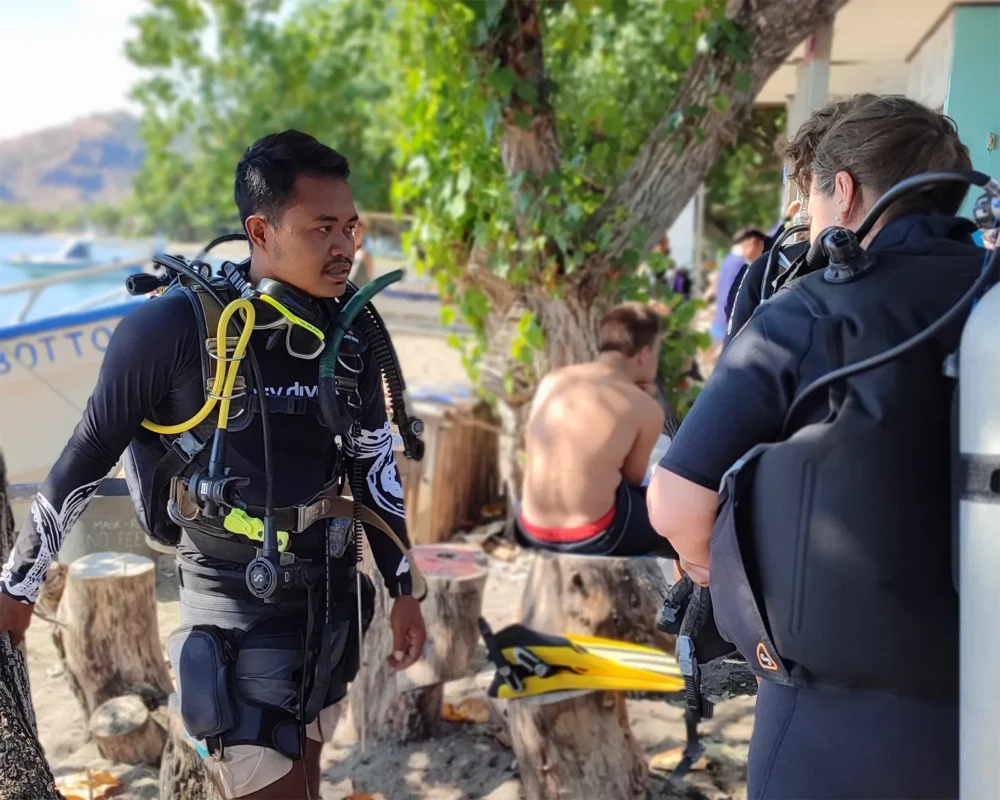 Divers getting ready for a dive in Pemuteran Bay