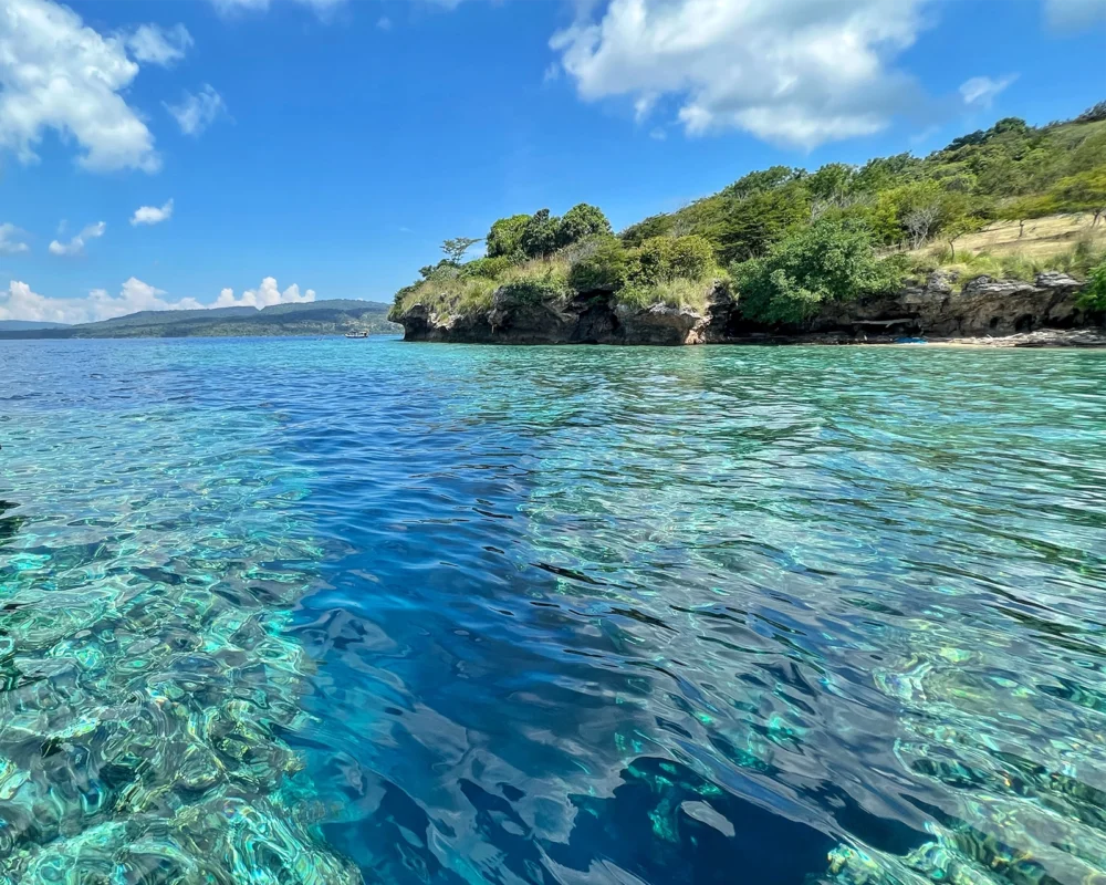 View of Menjangan Island from the dive boat